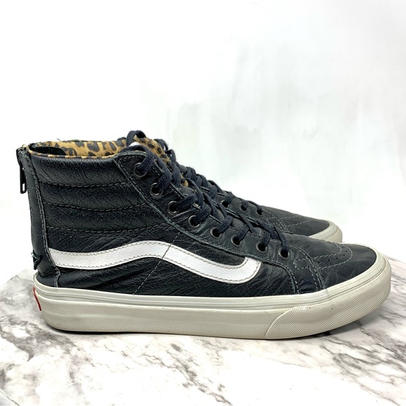 Vans Sk8-Hi Black Leather Lace Up High-Top Sneakers 7.5 Grunge Whimsigoth Skater - Picture 2 of 16